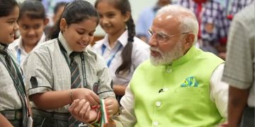 Raksha Bandhan 2024 School Students Tie Rakhi To PM Modi A Rakhi For PM: School Students Celebrate Rakshabandhan With Modi — Watch