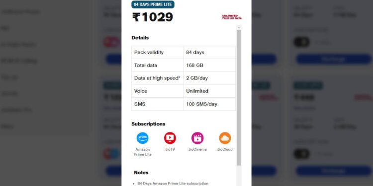 Jio ने अपने 1,029 रुपये के रिचार्ज प्लान को अपडेट किया है, जिसमें अब उसी कीमत पर अमेज़न प्राइम लाइट भी शामिल है