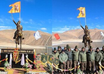 लद्दाख के पैंगोंग त्सो में श्री छत्रपति शिवाजी महाराज की प्रतिमा का अनावरण