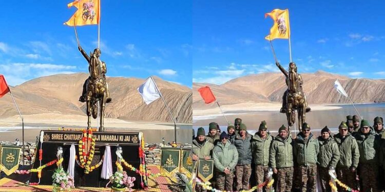 लद्दाख के पैंगोंग त्सो में श्री छत्रपति शिवाजी महाराज की प्रतिमा का अनावरण