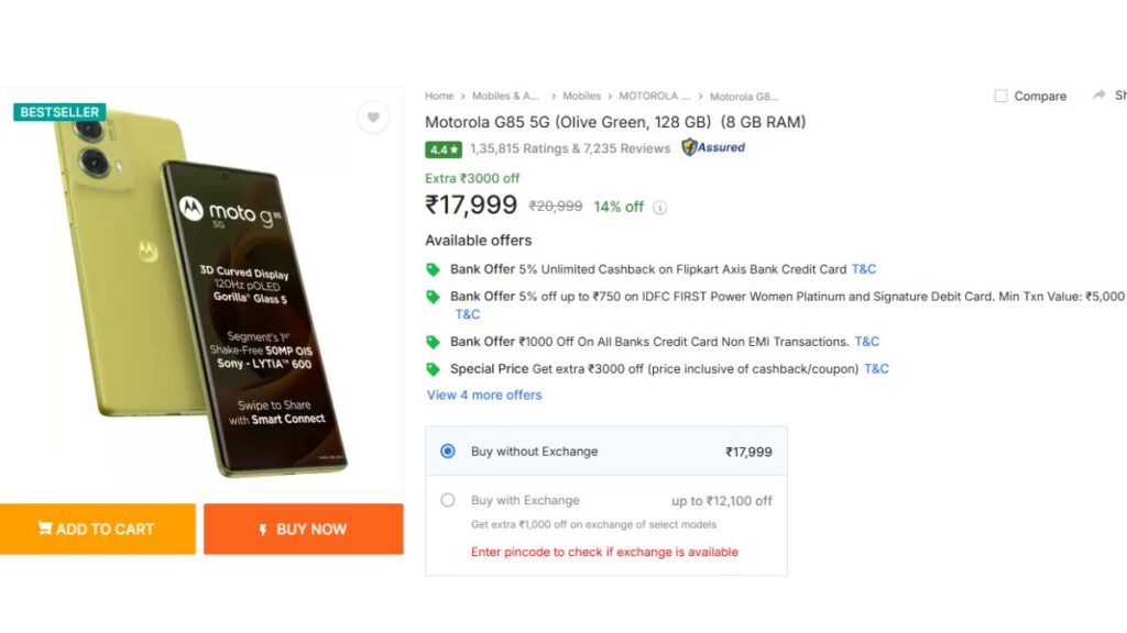 Moto G85 5G मूल्य 17,000 रुपये से नीचे गिरता है: विशाल छूट और एक्सचेंज ऑफ़र