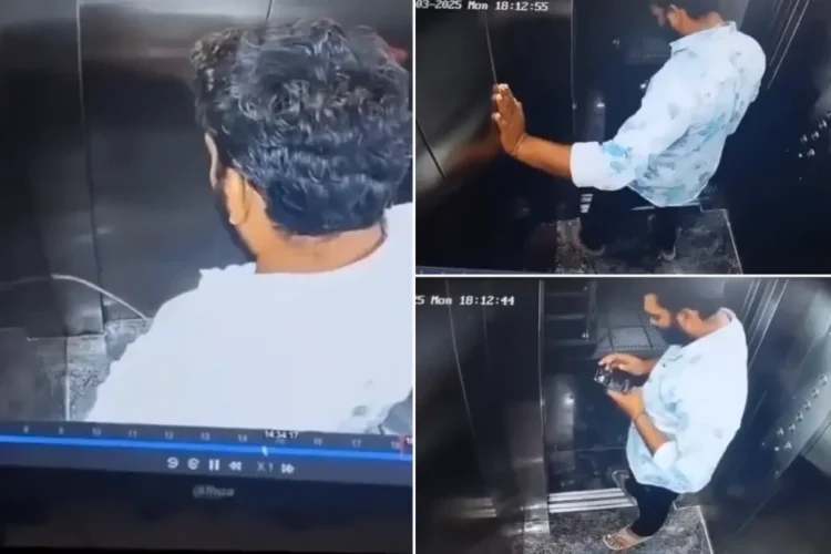 वायरल वीडियो: बीमार! मनुष्य बेशर्मी से आवासीय समाज लिफ्ट, इंटरनेट फोड़े के अंदर पीस करता है