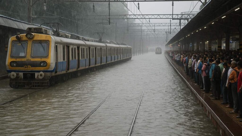 मुंबई स्थानीय ट्रेन समाचार: भारी बारिश मुंबई स्थानीय ट्रेन सेवाओं, यात्रियों को देरी के साथ संघर्ष करती है