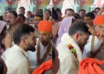 अनुष्का शर्मा के साथ विराट कोहली अयोध्या के राम मंदिर में प्रार्थना प्रदान करता है घड़ी