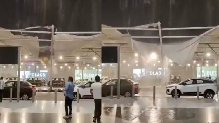 दिल्ली हवाई अड्डे का टर्मिनल 1 थंडरस्टॉर्म, भारी बारिश के कारण मामूली क्षति से ग्रस्त है | वीडियो