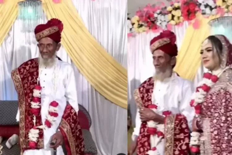 दुल्हन दूल्हे वायरल वीडियो: गजब! 91 वर्षीय पुरुष युवा महिला से शादी करता है; उसकी अभिव्यक्ति वायरल हो जाती है!