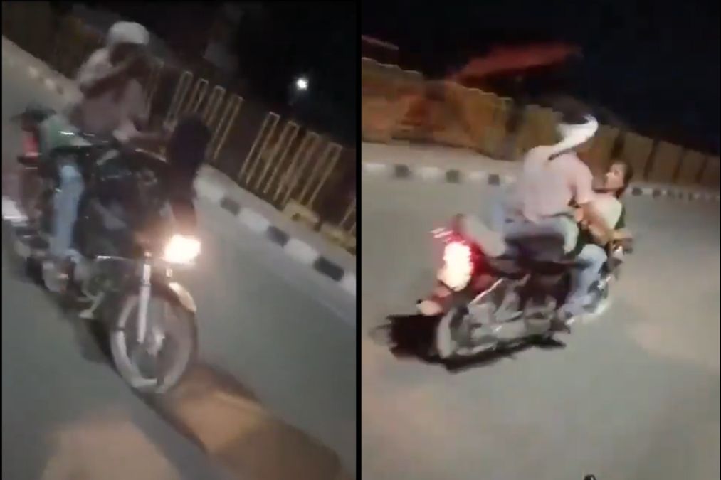 वायरल वीडियो: राष्ट्रीय राजमार्ग पर बाइक पर आपत्तिजनक स्थिति में लड़का और लड़की सवाल उठाता है, नेटिज़ेंस वजन में