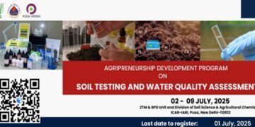'मृदा परीक्षण और जल गुणवत्ता मूल्यांकन' पर Agripreneurship विकास कार्यक्रम 02 से 09 जुलाई 2025 तक आयोजित किया जाएगा
