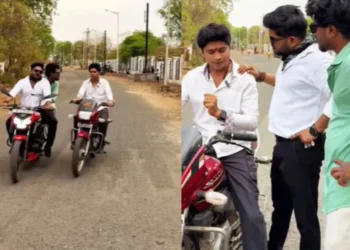 वायरल वीडियो: एक जिफी में भीगी बिली को स्वैग! बाइक पर लड़का धमकी देता है, फिर 'कुताई, वॉच' से बचने के लिए ट्रैक बदल जाता है