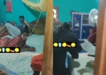 वायरल वीडियो: पत्नी एक कमरे में एक अन्य महिला के साथ पति को लाल-हाथ में पकड़ती है, उसे काले और नीले रंग की पिटाई करती है, घड़ी
