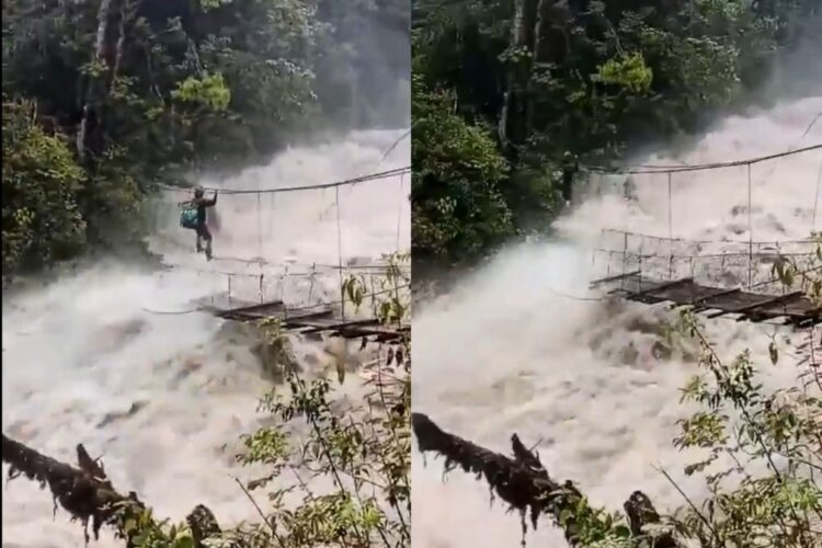 वायरल वीडियो: वास्तविक जीवन में खत्रो का खिलडी! आदमी अरुणाचल प्रदेश में रिवर रेज के रूप में लटका हुआ पुल पार करता है