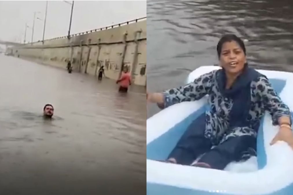 वायरल वीडियो: दिल्ली मैन वाटरलॉग्ड स्ट्रीट के माध्यम से तैरता है, शहर के जल निकासी पर नाराजगी जताता है