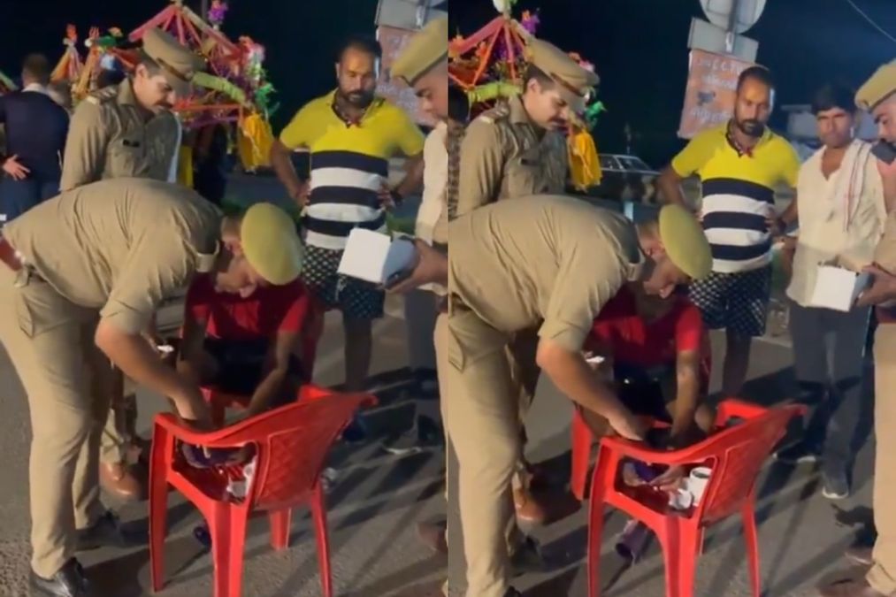 वायरल वीडियो: पुलिसकर्मी घायल नंगे पैर कनवरिया, धोने वाले पैर, इंटरनेट तालमेल मानवता में मदद करता है