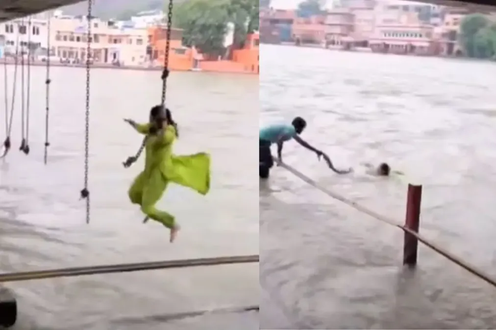 वायरल वीडियो: लड़की रील बनाते समय जोखिम में अपनी जान डालती है, तेजी से बहने वाली नदी में गिर जाती है; जाँच करें कि आगे क्या होता है