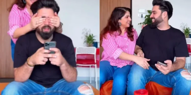 वायरल वीडियो: पत्नी आश्चर्य के लिए पति की आँखें बंद कर देती है, वह उसे नौकरानी के लिए गलती करता है, जिस तरह से वह ब्लंडर को संभालता है वह आश्चर्य से नेटिज़ेंस लेता है